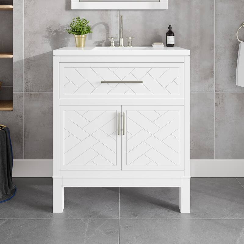 Eviva Cambridge Bath Vanity with Quartz Top and Porcelain Sink - 30" - White