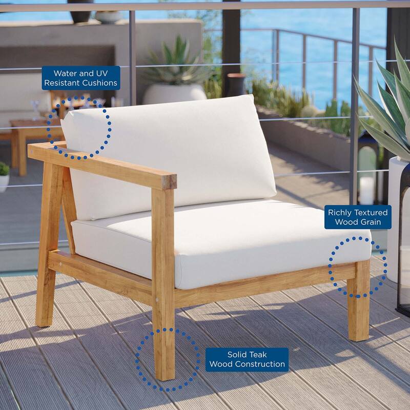 Bayport Outdoor Patio Teak Wood Left-Arm Chair - Natural White