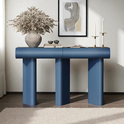 47.6" Modern Entryway Console Table with 2 Curved Drawers and Geometric Legs, Glossy Narrow Hallway Table