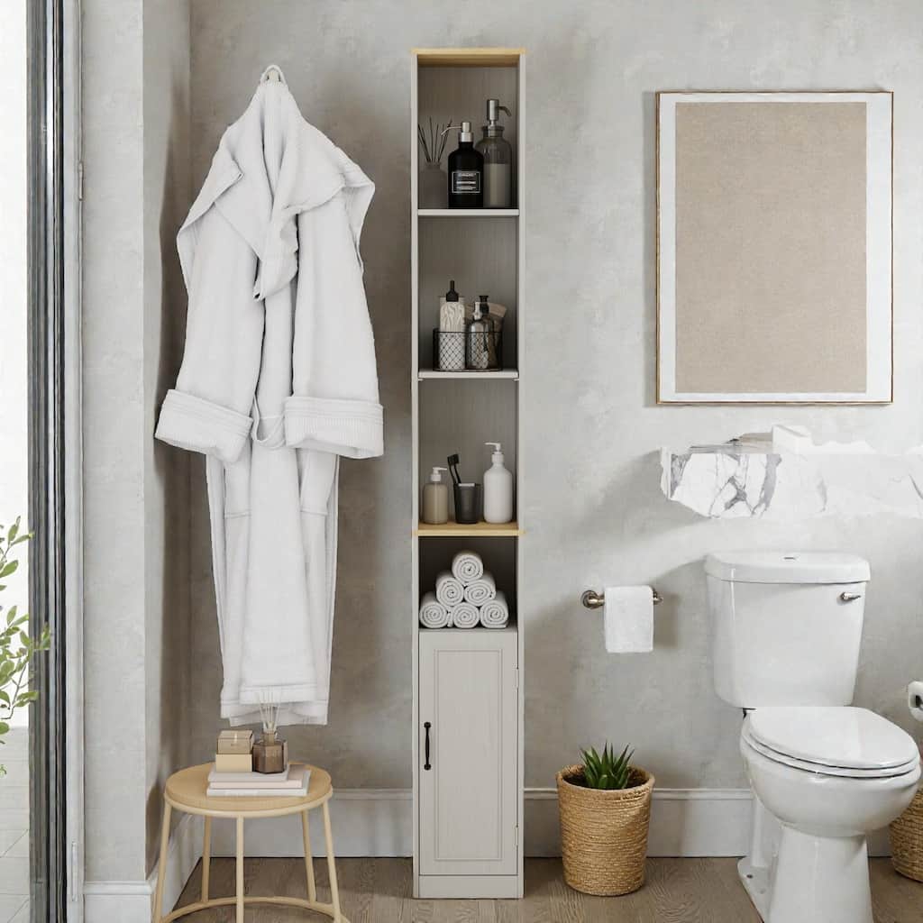 72'' Tall Slim Storage Cabinet with Door, 6-Tier Narrow Bathroom Cabinet with Adjustable Shelves for Small Spaces