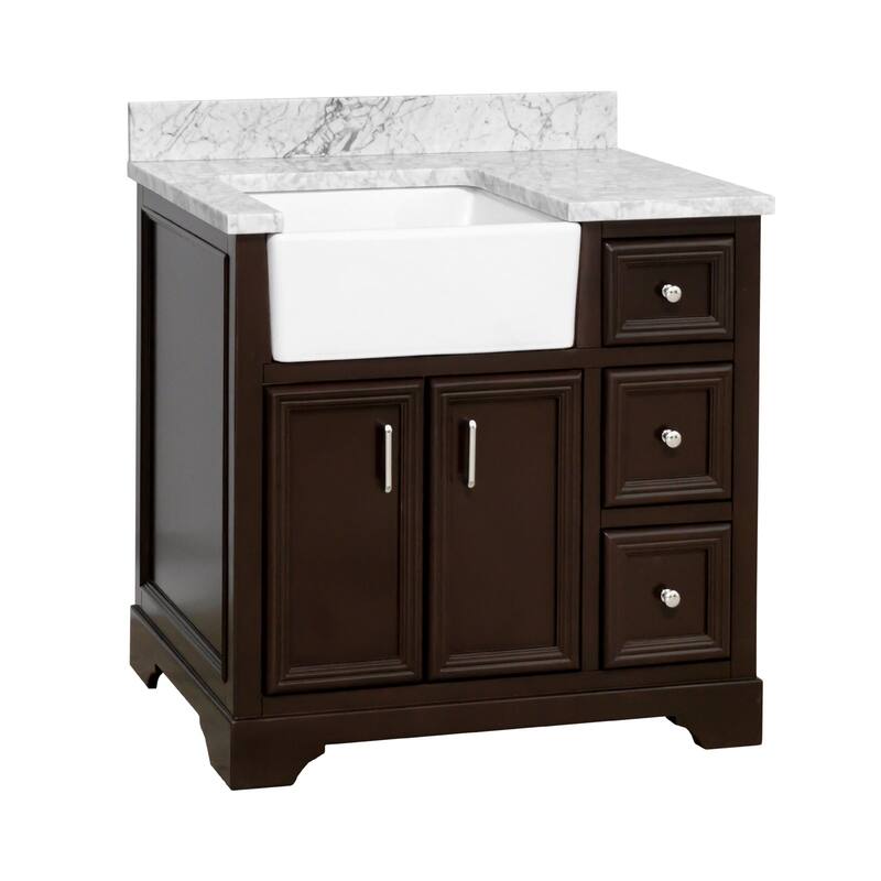KitchenBathCollection Zelda 36" Farmhouse Bathroom Vanity with Carrara Marble Top