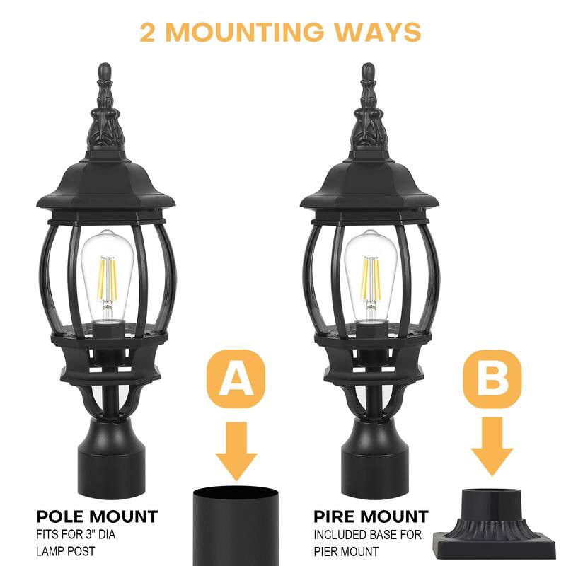 Outdoor 1/3 Light Post Lantern with Pier Mount Base(Pack 1 or 2)