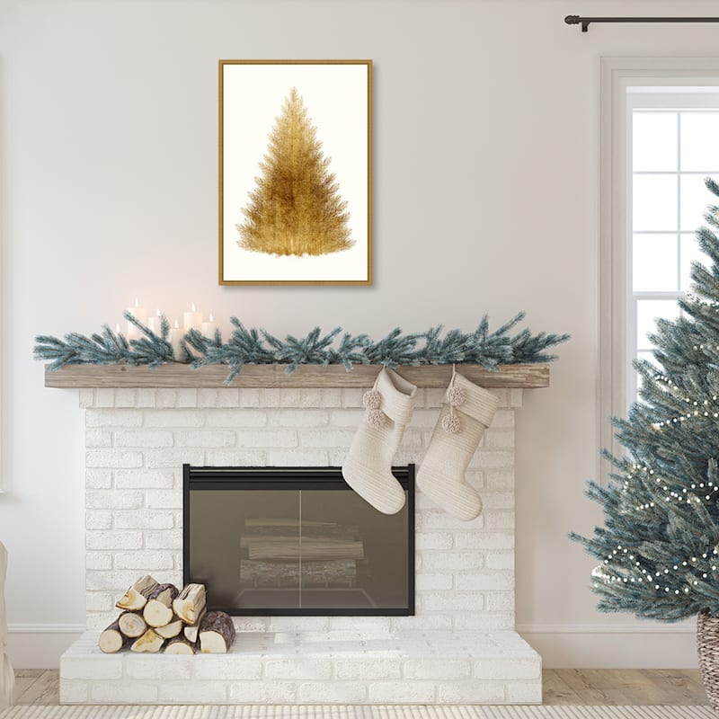 Tan Christmas Tree by Kubistika Framed Canvas Wall Art Print