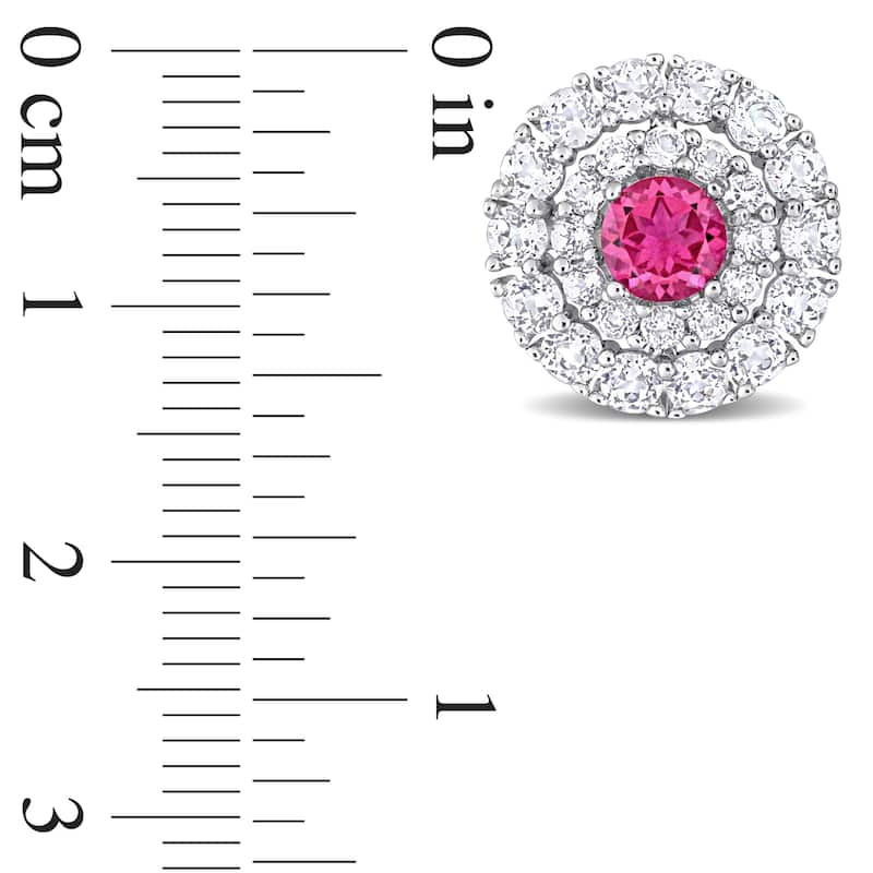Miadora 4 3/8ct TGW Pink Topaz and White Topaz Halo Stud Earrings Sterling Silver