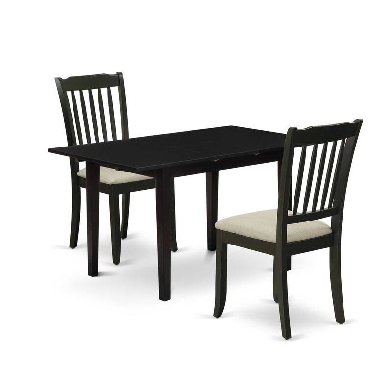HomeStock 3-Piece Black Finish Rectangular Solid Wood Top With Butterfly Leaf Dining Table Set