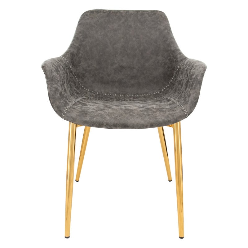 Markley Modern Leather Dining Armchair with Distressed Upholstery, Gold Metal Legs, and Ergonomic Design for Kitchen or Office