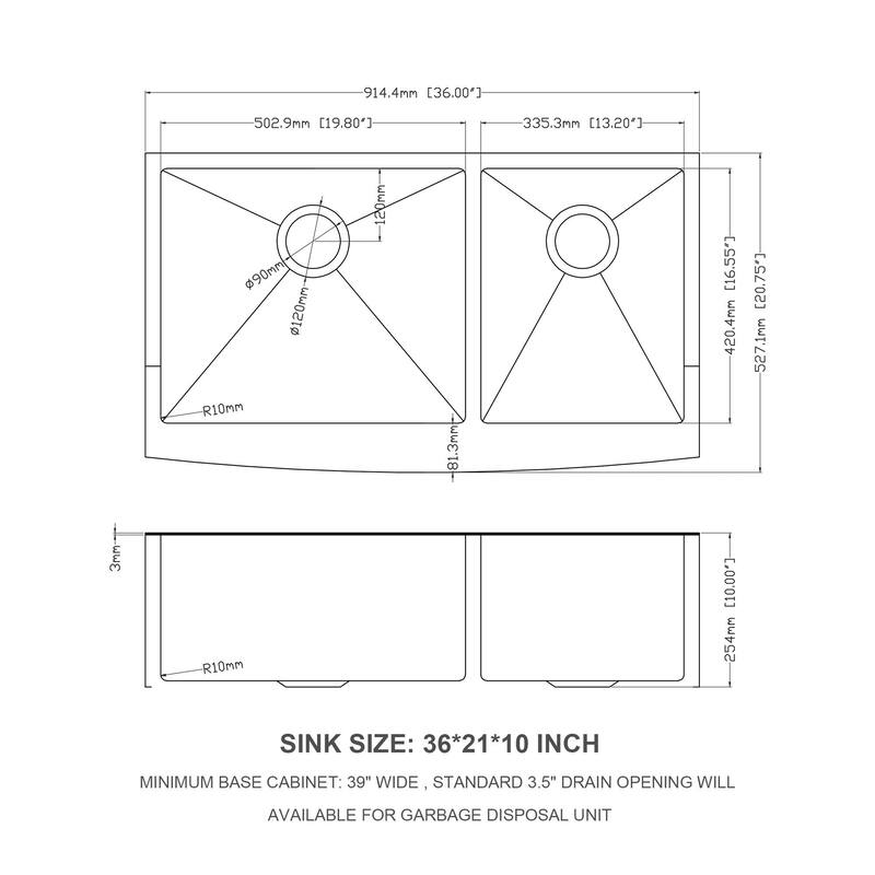 36 Inch Stainless Steel Double Bowl Farmhouse Kitchen Sink