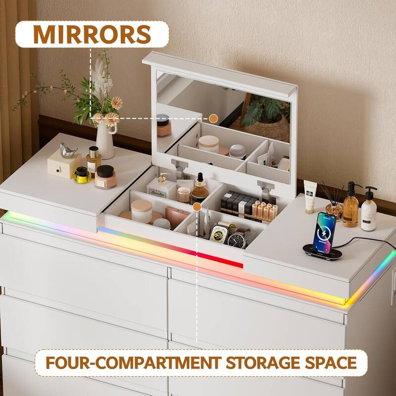 PAKASEPT 6 Drawer Dresser with Plip Top Mirror