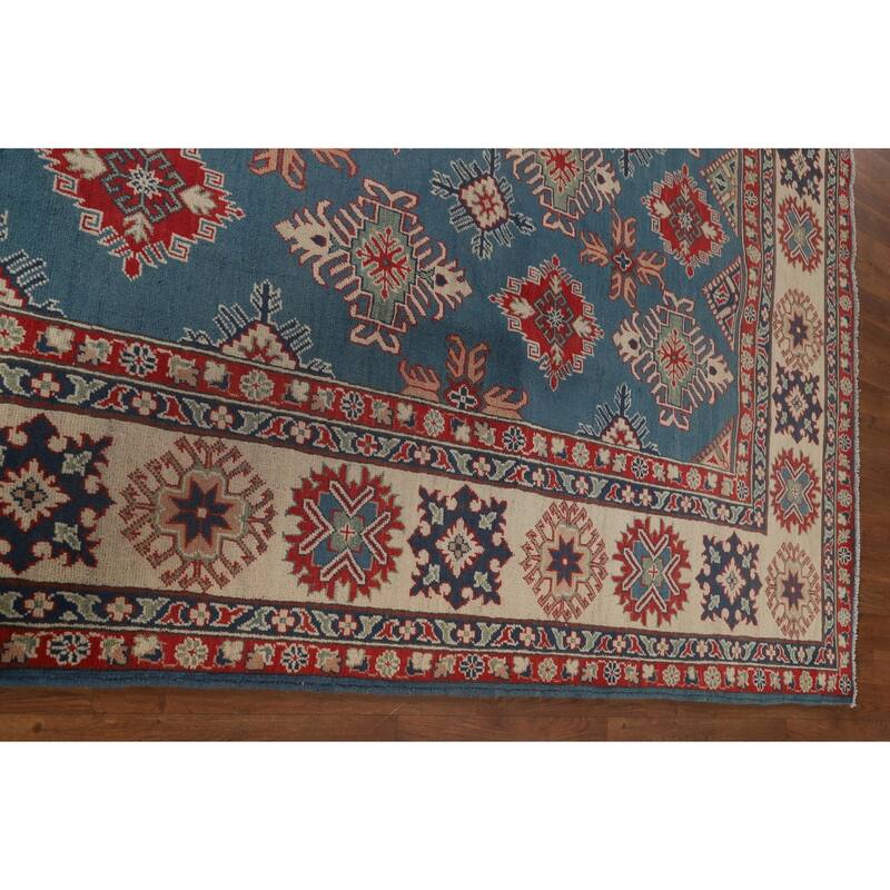 Blue Geometric Kazak Area Rug Handmade Traditional Wool Carpet - 8'2" x 11'6"