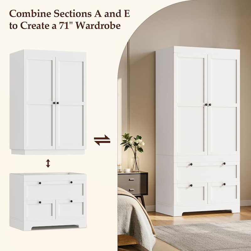 Pocassy 71" H Wardrobe Closet with Drawers and Cabinet.
