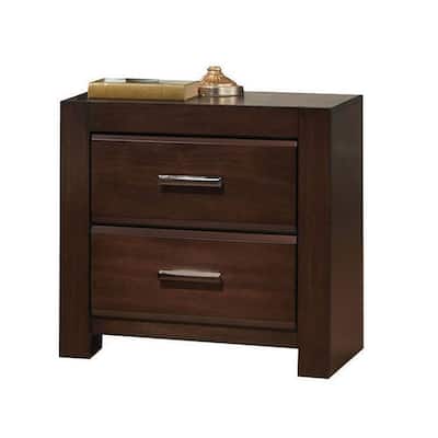 Wooden Walnut Nightstand with 2 Drawers