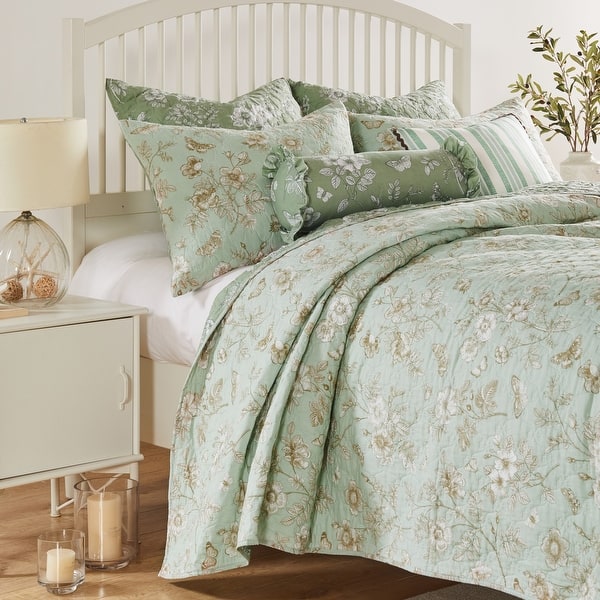 slide 2 of 10, Greenland Home Fashions Olivia Butterfly Garden Reversible Cotton-Rich Quilt Set