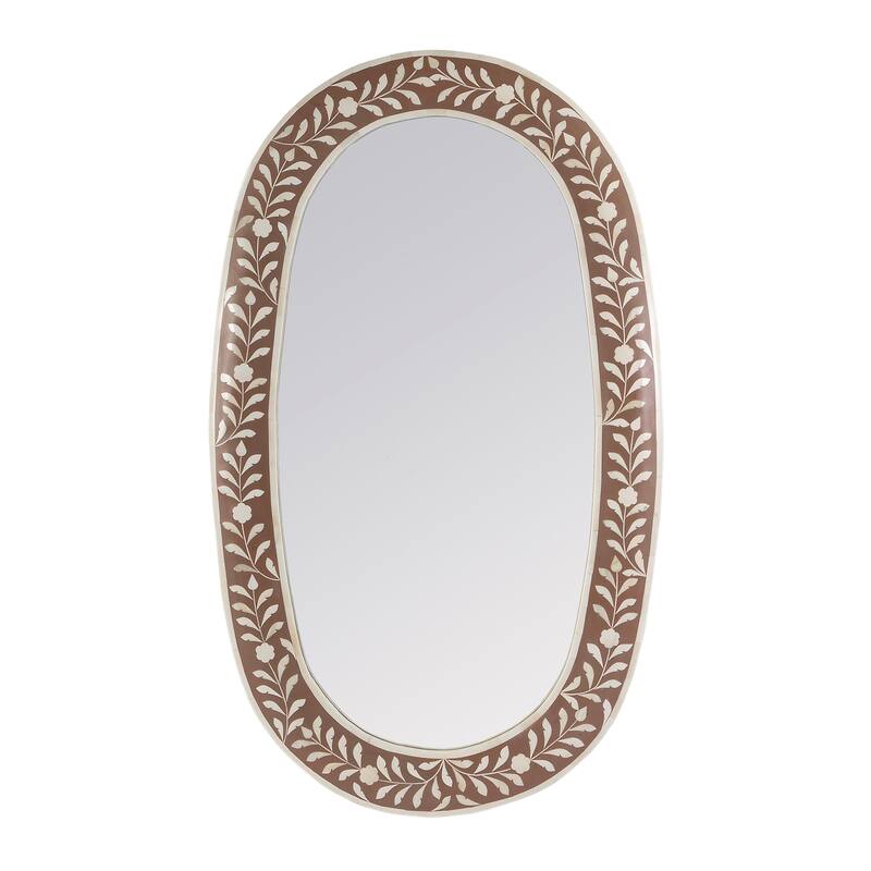 Trubadur 40"W x 24"H Oval Bone Inlay Decorative Wall Mirror