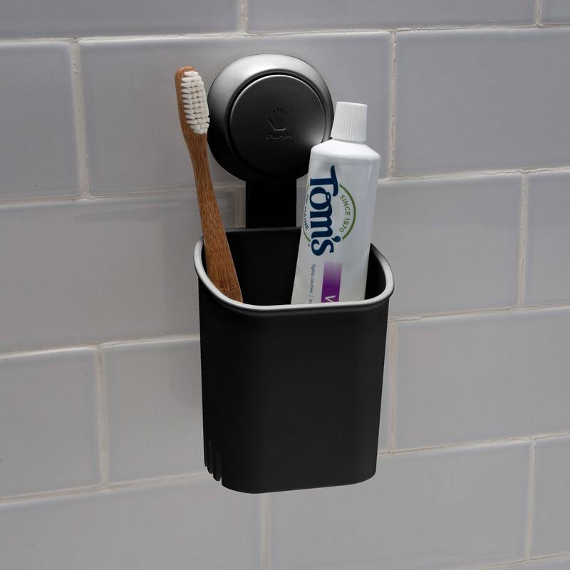 Bath Bliss Gel Suction Toothbrush Holder in Matte black - 3.7" x 3.6" x 7.7"