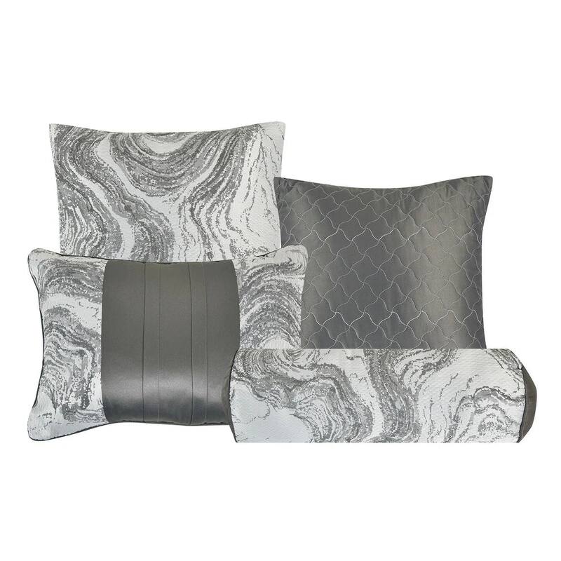 7 Piece White Grey Abstract Modern Bedding Comforter Set