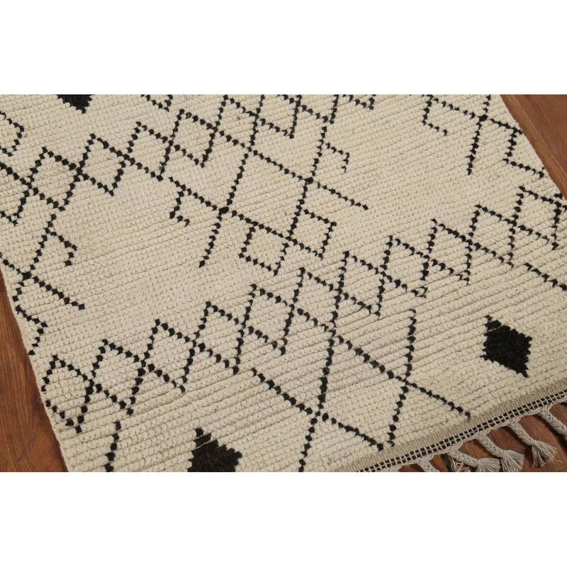 Ivory Striped Moroccan Oriental Accent Rug Handmade Wool Carpet - 2'10"x 5'6"