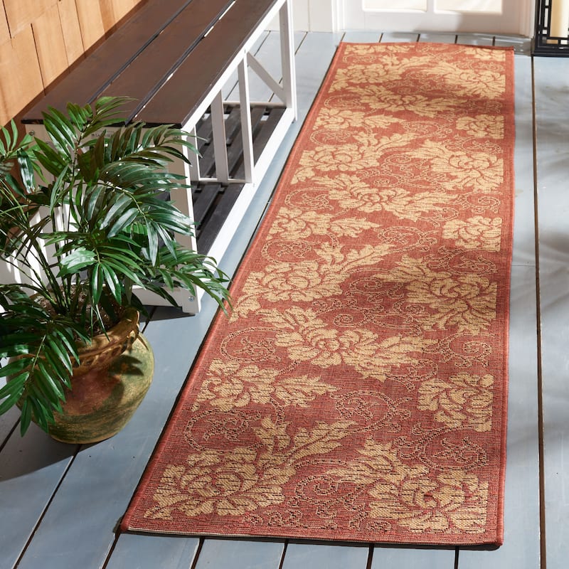 SAFAVIEH Courtyard Monna Indoor/ Outdoor Waterproof Patio Backyard Rug - 2'3" x 10' Runner - Brick red/Natural