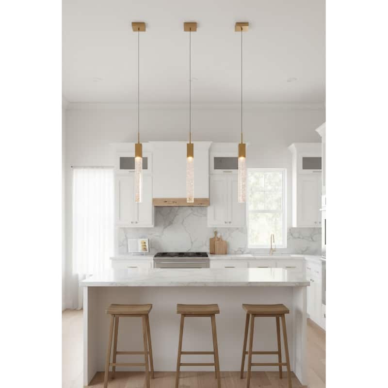 1-Light Gold Single Pendant With A Clear Bubble Crystal