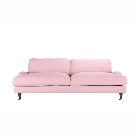 Woven Cotton Blend Upholstered Sofa with Pine Wood Legs and Casters