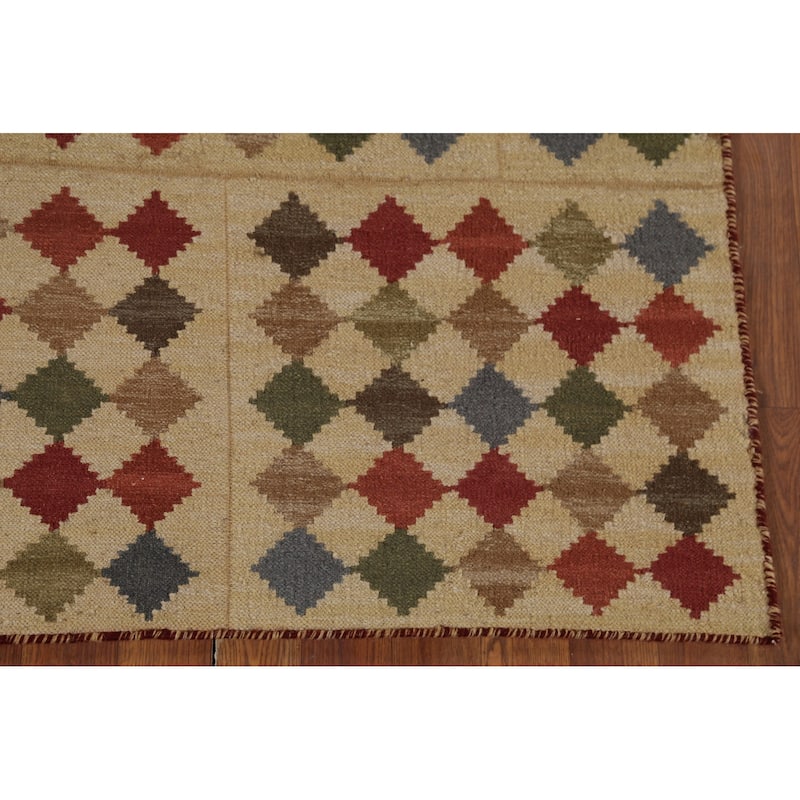 All-Over Flat Weave Geometric Kilim Indian Rug Handmade Wool Carpet - 5'0"x 7'10"