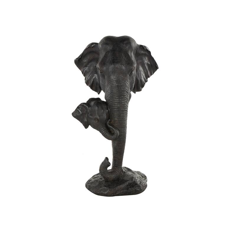 Black Polystone Mom and Baby Elephant Decorative Sculpture