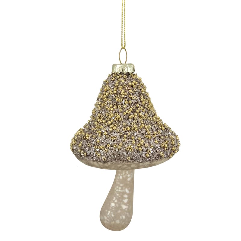 4.75" Champagne Gold Mushroom Glass Christmas Ornament