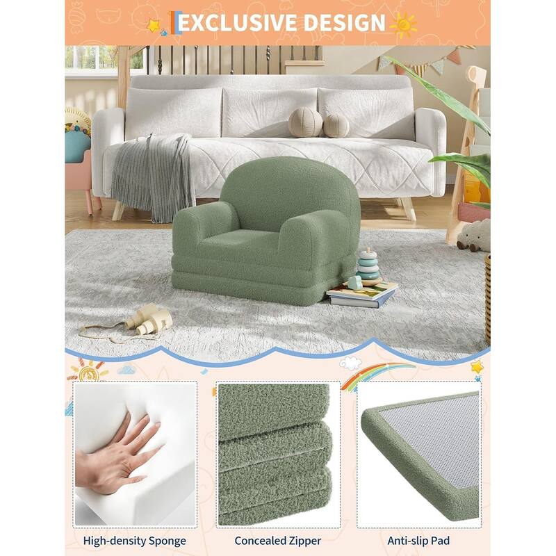 2-in-1 Comfy Toddler Couch, Convertible Sofa for Girls and Boys