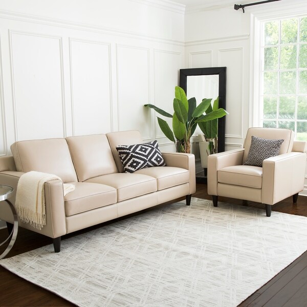 Abbyson Milton 2 Piece Top Grain Leather Armchair and Sofa Living Room Set. Opens flyout.