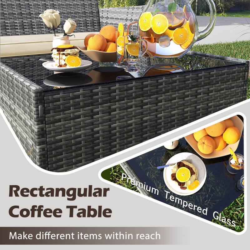 Costway 4 PCS Patio Furniture Set with Washable Cushions and Tempered - 4 PCS