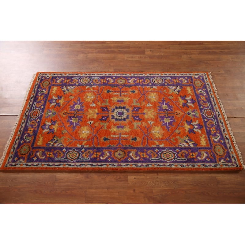 Orange Floral Heriz-Serapi Oriental Accent Rug Wool Carpet - 3'0"x 5'0"