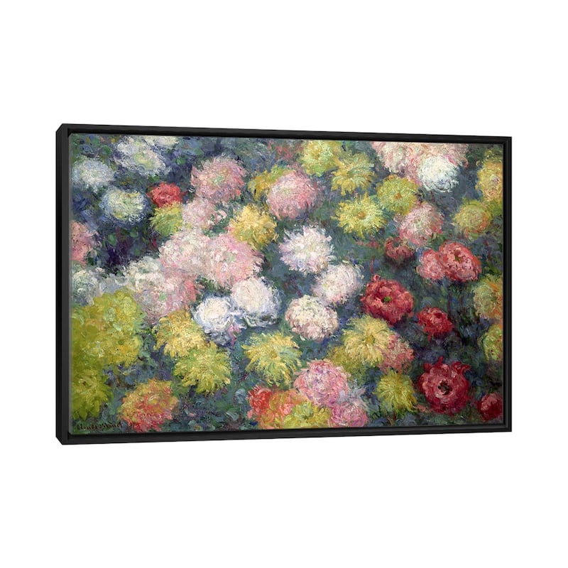 iCanvas "Chrysanthemums, 1897 " by Claude Monet Framed Canvas Print - Black - 32x48