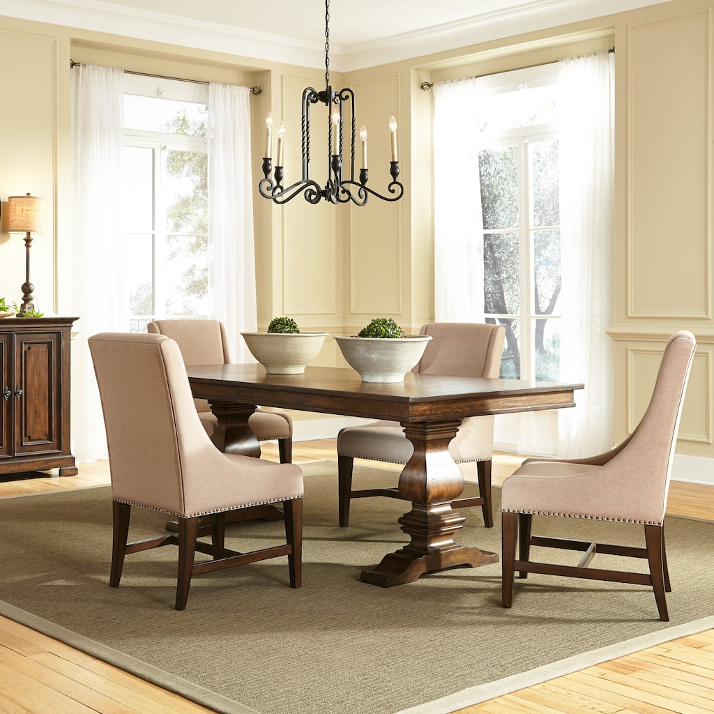 Armand Antique Brownstone 5 Piece Trestle Table Set