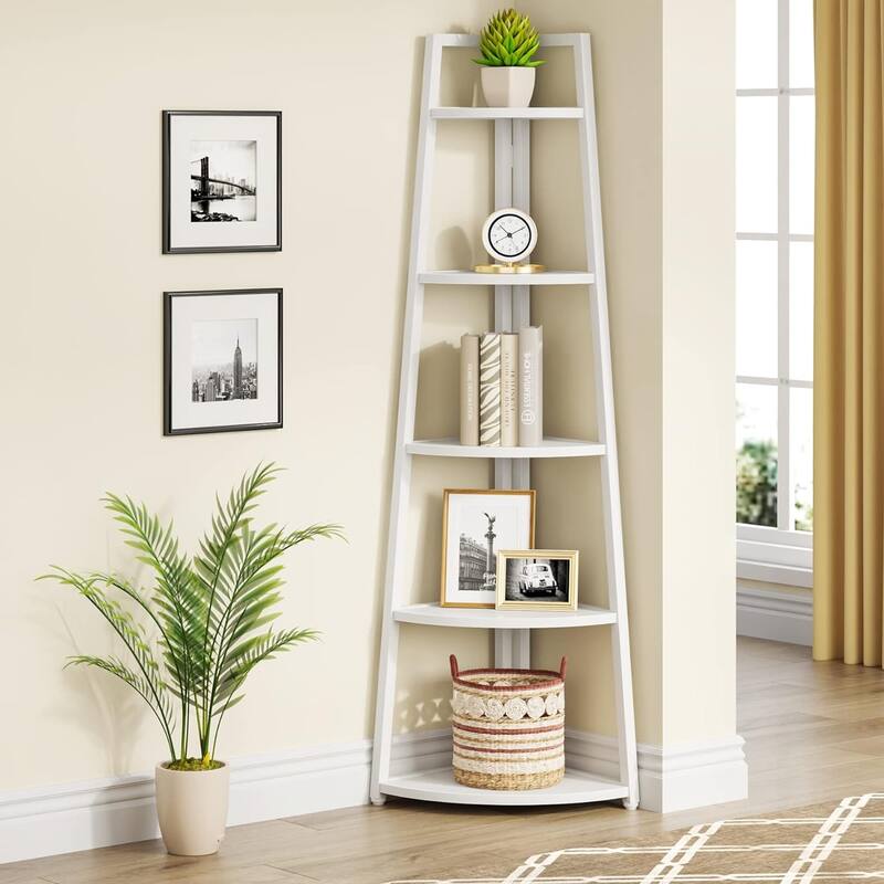 70 inch Tall Corner Shelf, 5 Tier Bookshelf Bookcase, Modern Corner Ladder Shelf Plant Stand for Living Room