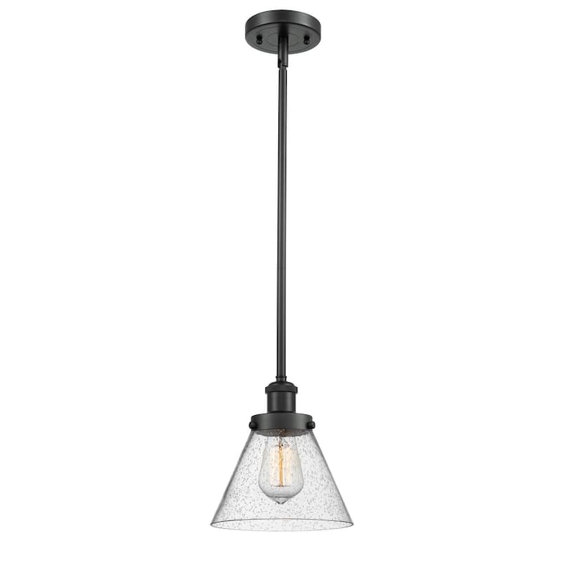 Innovations Lighting Large Cone 8" Wide Mini Pendant - Rod Hung - Matte Black / Seedy