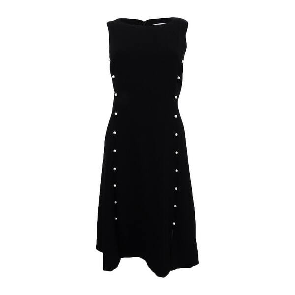 Shop Calvin Klein Women S Boat Neck Pearl Detailed Dress 12