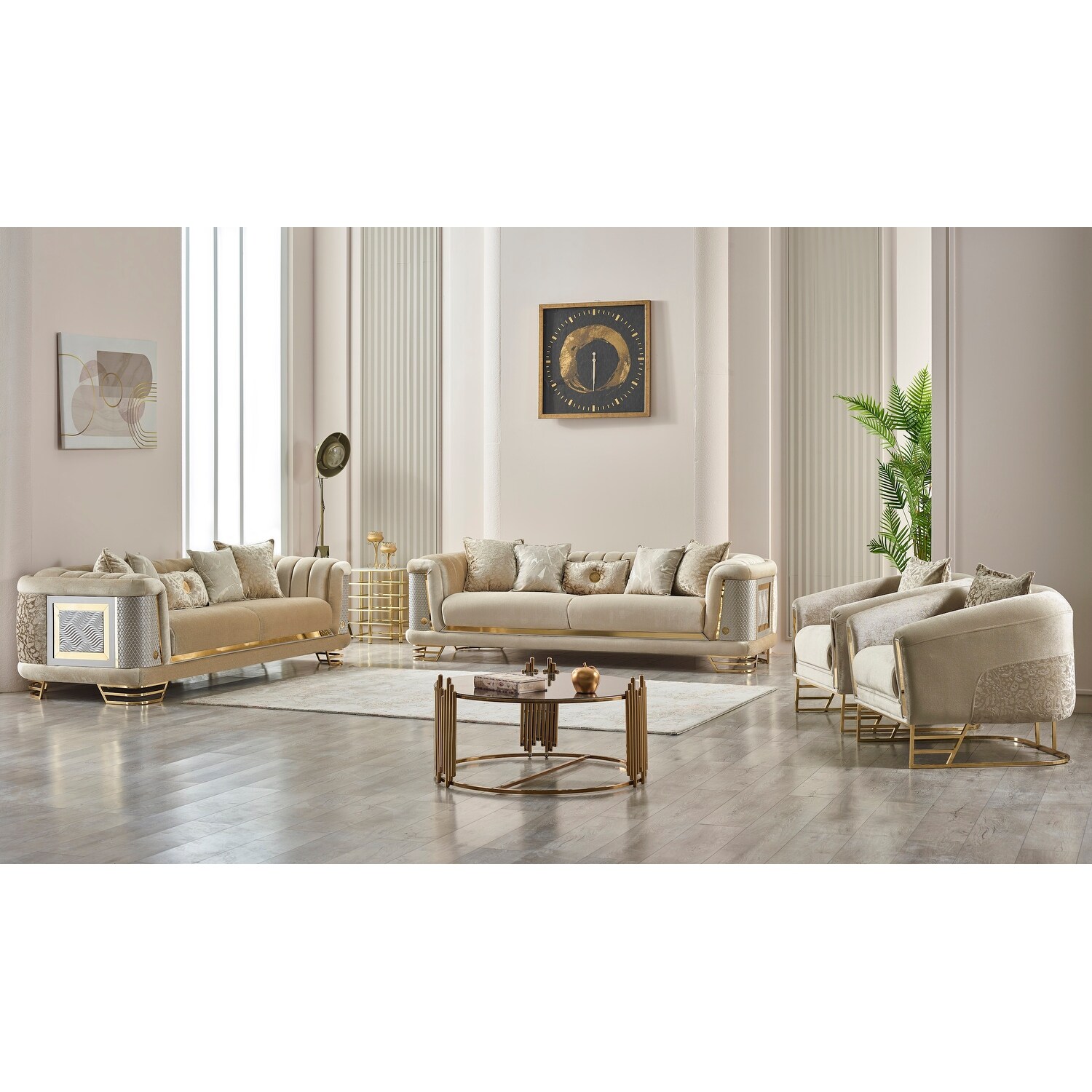 3-Piece Living Room Sectional Sofa Set with Chair and Ottoman