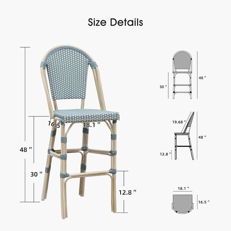 PURPLE LEAF White Print Finish Patio Bar Chairs with Back Rattan Bar Chairs French Bistro Set for Kitchen Outdoor Counter Stool