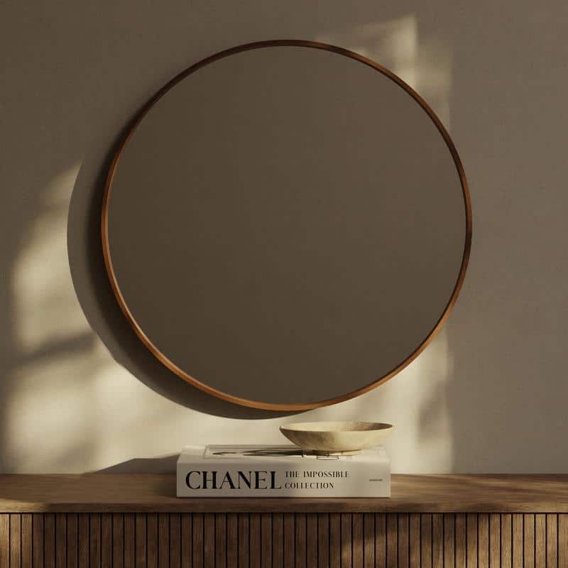 High Quality Wooden Frame Farmhouse Traditional Style Round Wall Mirror