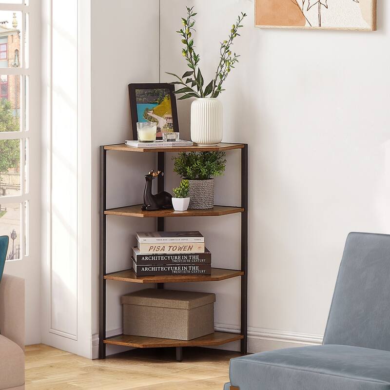 VECELO 4-Tier Polygonal Corner Shelf for Small Spaces
