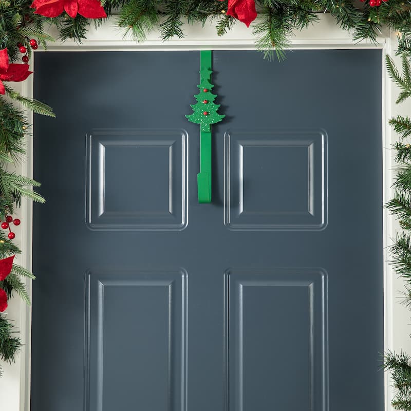 Glitzhome 25"H Artificial Christmas Flocked Berry, Ornament and Pinecone Ribbon Teardrop Door Hanging Decor