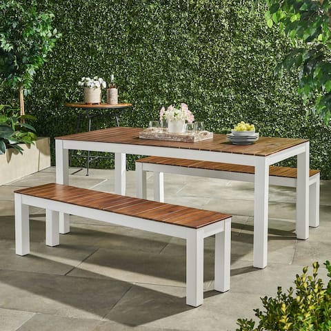 Bali Outdoor Contemporary 3 Piece Acacia Wood Picnic Dining Set with Benches by Christopher Knight Home