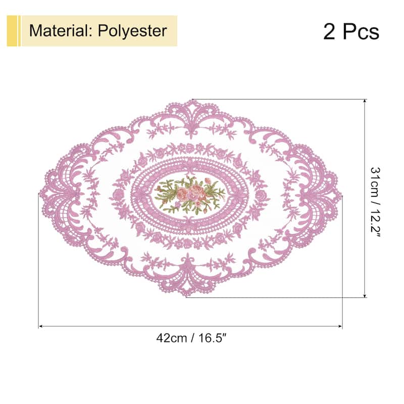 2Pack 12x16in Retro Lace Placemat Oval French Crochet Doilies Coasters - 12x16-in - Purple