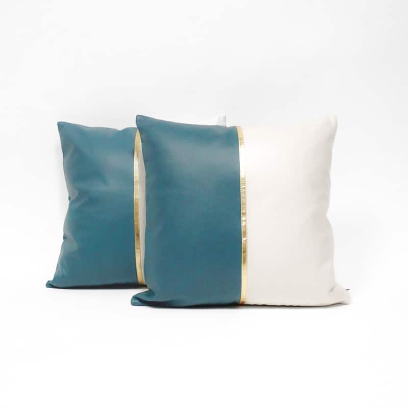 Glow's Avenue Square Two-Tone Faux Leather Throw Pillow Cover Set of 2
