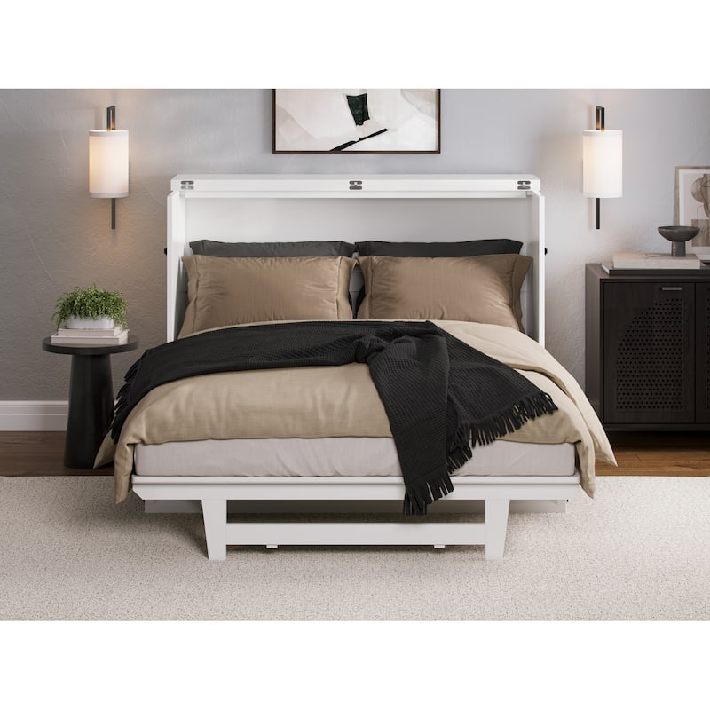 Solid Wood Murphy Bed Chest with Mattress & Charger - Full Size Bed, Space Saving Furniture
