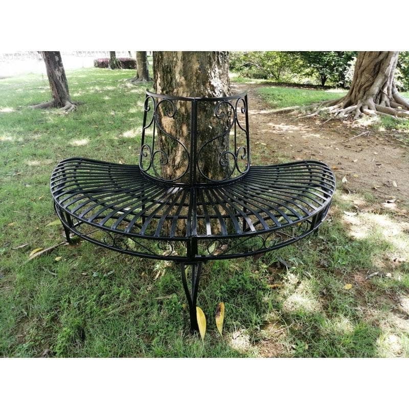 Powder-Coated Aluminum Semi-Circle Outdoor Tree Bench - 27.95 D x 55 W x 31.89 H (inches)