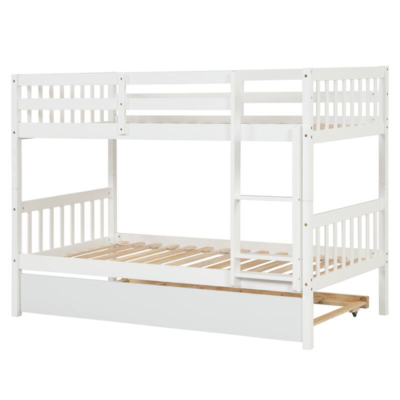 Twin/Full Size Bunk Bed with Trundle, Convertible to 2 Platform Bed