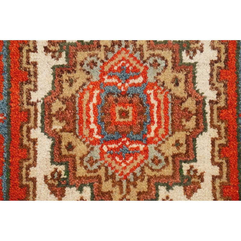 Hand Knotted Oriental 100% Wool Carpet Traditional Medallion Beige & Ivories Heriz (serapi) Area Rug - 3' 0'' X 2' 0''