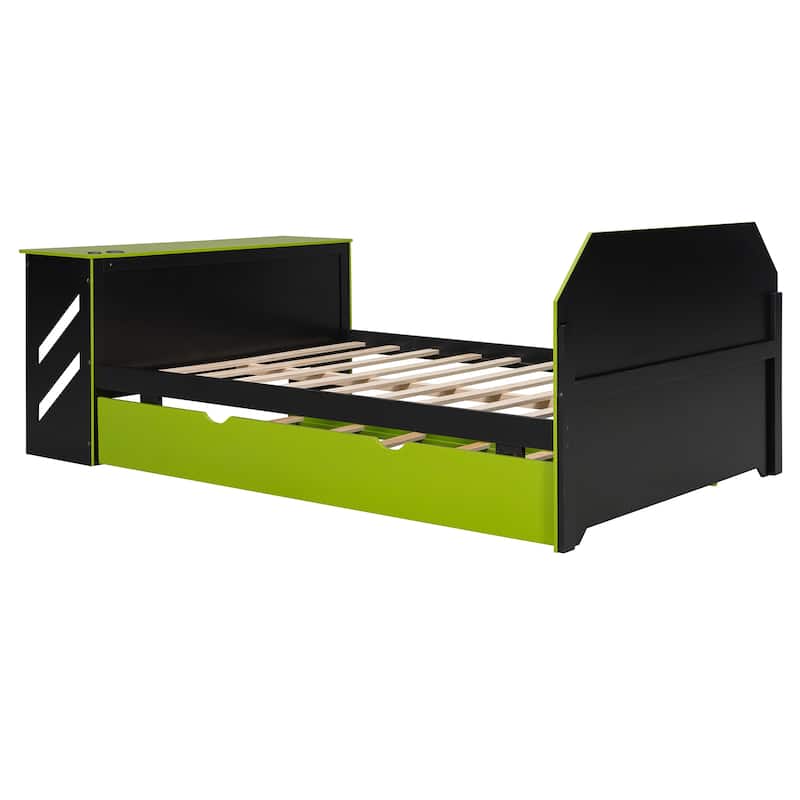Full Size Daybed with Pull-Out Twin Trundle, Built-In Desk, USB Charging by Harper&Bright Designs