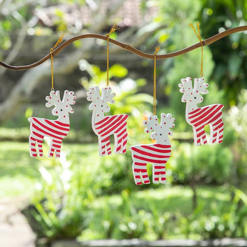 Novica Handmade Merry Reindeer Wood Holiday Ornaments (Set Of 4)