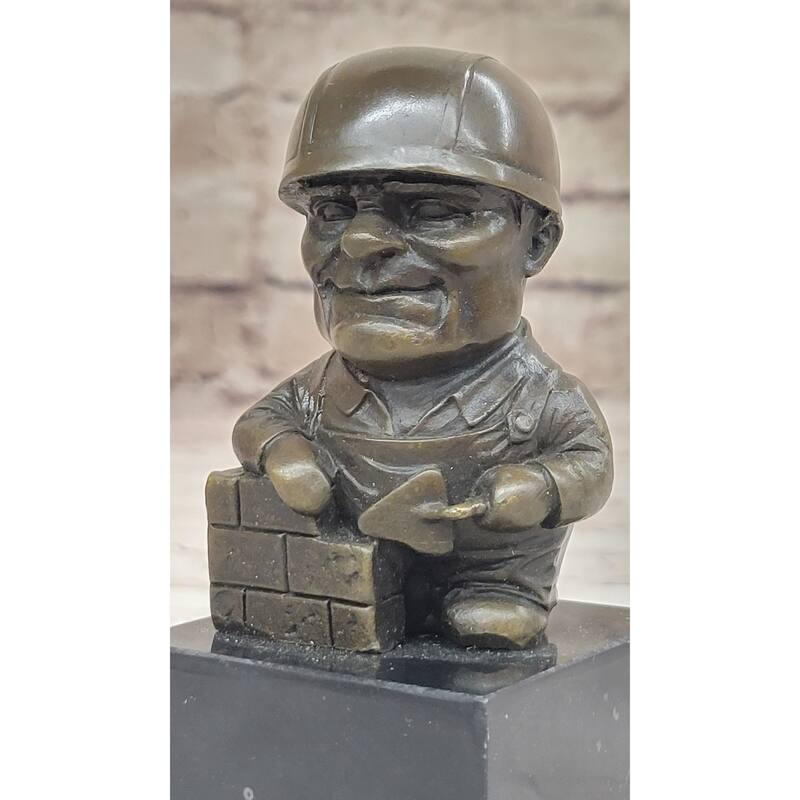 Construction Worker Bricklayer Builder Contractor Bronze Statue Gift Figurine Bookend 5.5 Inches 2.5 Inches
